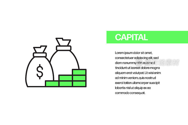 Capital Flat Line Icon, Outline Vector Symbol插图。像素完美